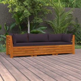vidaXL 3-Sitzer-Gartensofa mit Kissen Massivholz Akazie