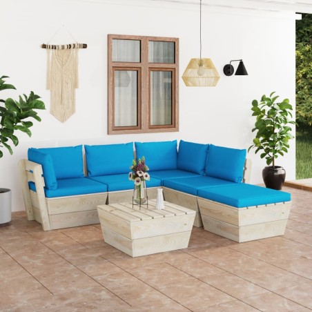 vidaXL 6-tlg. Garten-Sofagarnitur aus Paletten mit Kissen Fichtenholz