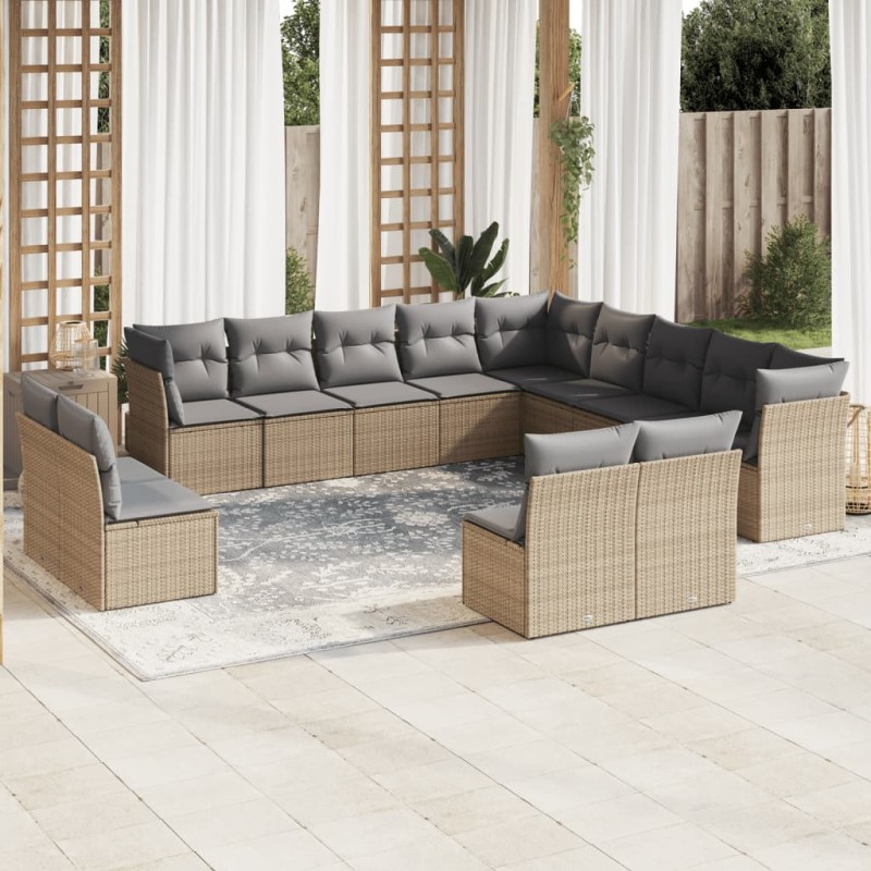 vidaXL 13-tlg. Garten-Sofagarnitur mit Kissen Beige Poly Rattan vidaXL 13-tlg. Garten-Sofagarnitur mit Kissen Beige Poly Rattan