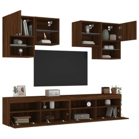 vidaXL 6-tlg. TV-Wohnwand mit LED-Leuchten Braun Eichen-Optik