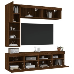 vidaXL 7-tlg. TV-Wohnwand mit LED-Leuchten Braun Eichen-Optik