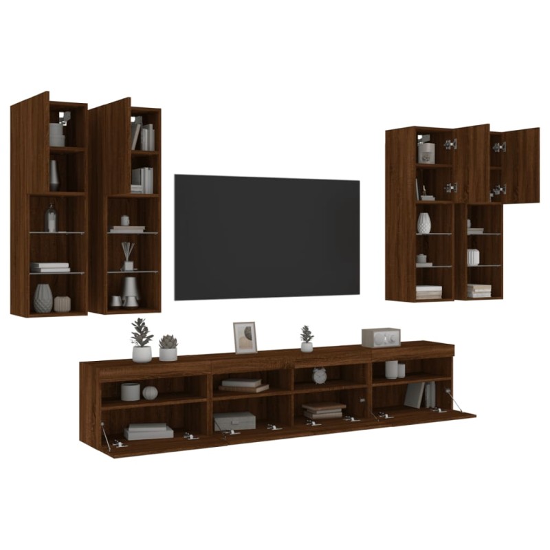 vidaXL 7-tlg. TV-Wohnwand mit LED-Leuchten Braun Eichen-Optik vidaXL 7-tlg. TV-Wohnwand mit LED-Leuchten Braun Eichen-Optik