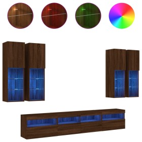 vidaXL 7-tlg. TV-Wohnwand mit LED-Leuchten Braun Eichen-Optik
