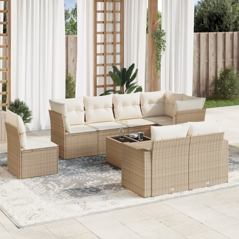 vidaXL 9-tlg. Garten-Sofagarnitur mit Kissen Beige Poly Rattan vidaXL 9-tlg. Garten-Sofagarnitur mit Kissen Beige Poly Rattan