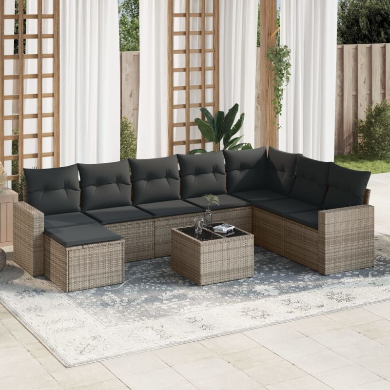vidaXL 9-tlg. Garten-Sofagarnitur mit Kissen Grau Poly Rattan vidaXL 9-tlg. Garten-Sofagarnitur mit Kissen Grau Poly Rattan