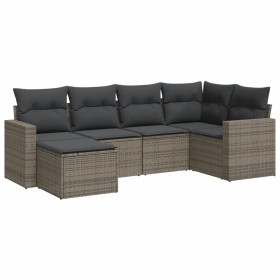 vidaXL 6-tlg. Garten-Sofagarnitur mit Kissen Grau Poly Rattan