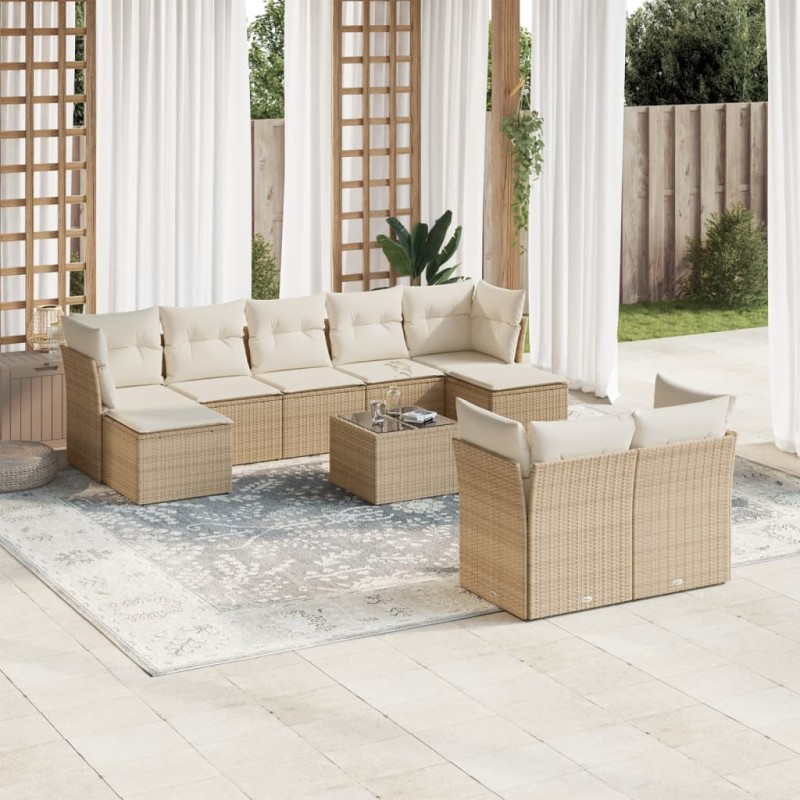 vidaXL 10-tlg. Garten-Sofagarnitur mit Kissen Beige Poly Rattan vidaXL 10-tlg. Garten-Sofagarnitur mit Kissen Beige Poly Rattan