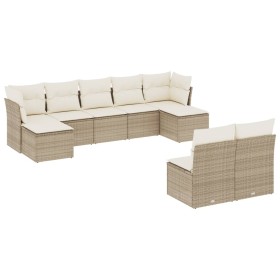 vidaXL 9-tlg. Garten-Sofagarnitur mit Kissen Beige Poly Rattan