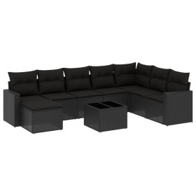 vidaXL 9-tlg. Garten-Sofagarnitur mit Kissen Schwarz Poly Rattan