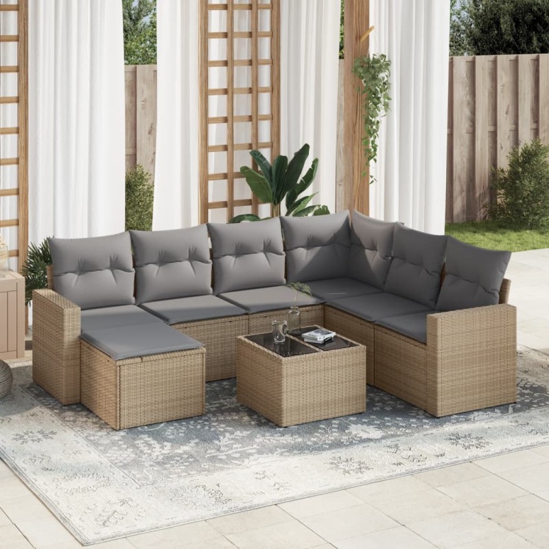 vidaXL 8-tlg. Garten-Sofagarnitur mit Kissen Beige Poly Rattan vidaXL 8-tlg. Garten-Sofagarnitur mit Kissen Beige Poly Rattan