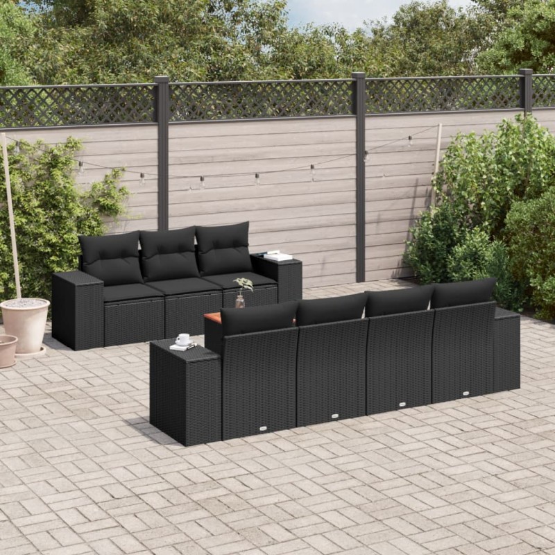 vidaXL 8-tlg. Garten-Sofagarnitur mit Kissen Schwarz Poly Rattan vidaXL 8-tlg. Garten-Sofagarnitur mit Kissen Schwarz Poly Rattan