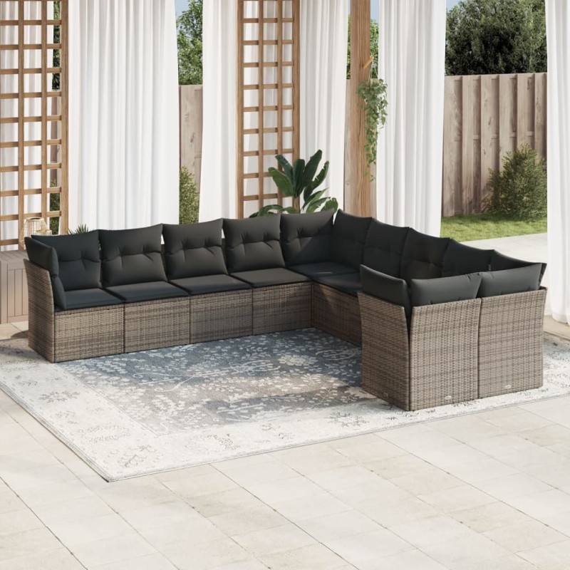 vidaXL 10-tlg. Garten-Sofagarnitur mit Kissen Grau Poly Rattan vidaXL 10-tlg. Garten-Sofagarnitur mit Kissen Grau Poly Rattan