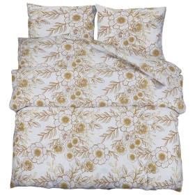 vidaXL Bettwäsche-Set Weiß und Braun 155x220 cm Baumwolle