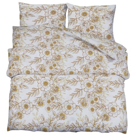 vidaXL Bettwäsche-Set Weiß und Braun 155x220 cm Baumwolle