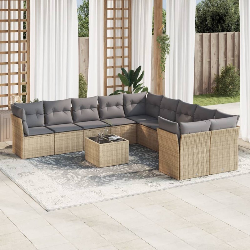 vidaXL 11-tlg. Garten-Sofagarnitur mit Kissen Beige Poly Rattan vidaXL 11-tlg. Garten-Sofagarnitur mit Kissen Beige Poly Rattan