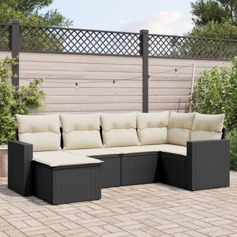 vidaXL 6-tlg. Garten-Sofagarnitur mit Kissen Schwarz Poly Rattan vidaXL 6-tlg. Garten-Sofagarnitur mit Kissen Schwarz Poly Rattan