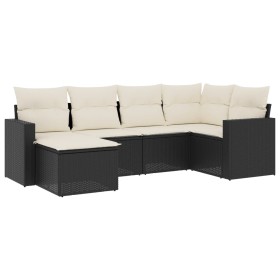 vidaXL 6-tlg. Garten-Sofagarnitur mit Kissen Schwarz Poly Rattan