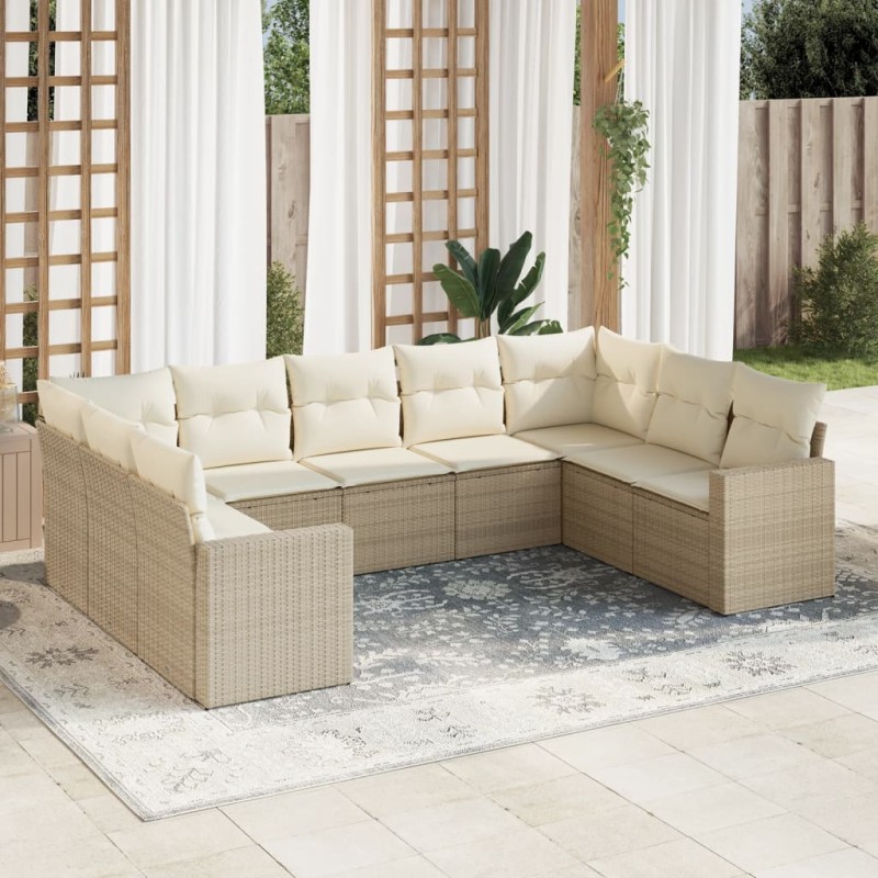 vidaXL 9-tlg. Garten-Sofagarnitur mit Kissen Beige Poly Rattan vidaXL 9-tlg. Garten-Sofagarnitur mit Kissen Beige Poly Rattan
