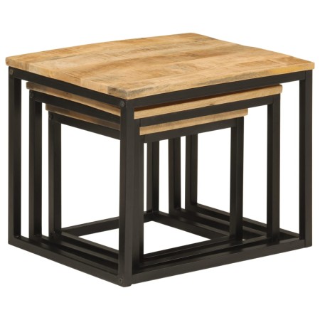 vidaXL Satztische 3 Stk. Massivholz Mango und Eisen