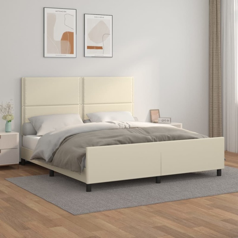vidaXL Bettgestell mit Kopfteil Creme 180x200 cm Kunstleder vidaXL Bettgestell mit Kopfteil Creme 180x200 cm Kunstleder
