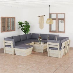 10-tlg. Garten-Sofagarnitur aus Paletten mit Kissen Fichtenholz