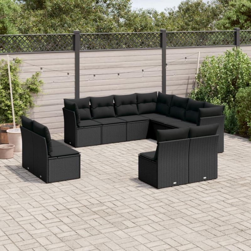 vidaXL 11-tlg. Garten-Sofagarnitur mit Kissen Schwarz Poly Rattan vidaXL 11-tlg. Garten-Sofagarnitur mit Kissen Schwarz Poly Rattan