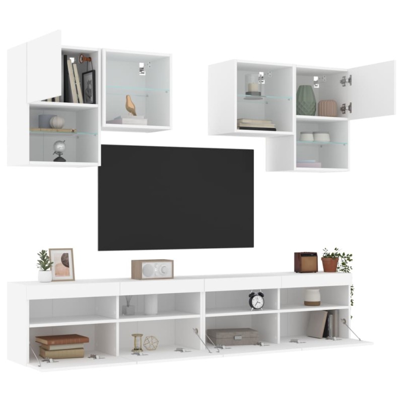 vidaXL 6-tlg. TV-Wohnwand mit LED-Leuchten Weiß vidaXL 6-tlg. TV-Wohnwand mit LED-Leuchten Weiß