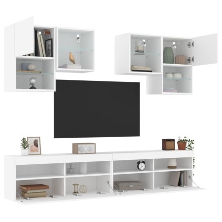vidaXL 6-tlg. TV-Wohnwand mit LED-Leuchten Weiß