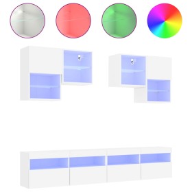 vidaXL 6-tlg. TV-Wohnwand mit LED-Leuchten Weiß