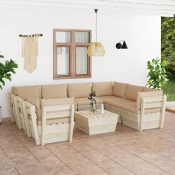 9-tlg. Garten-Sofagarnitur aus Paletten mit Kissen Fichtenholz