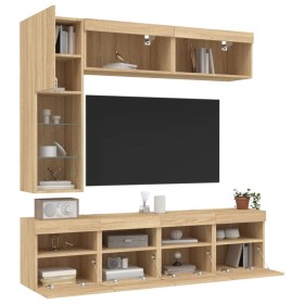vidaXL 7-tlg. TV-Wohnwand mit LED-Leuchten Sonoma-Eiche