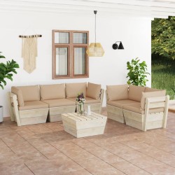 6-tlg. Garten-Sofagarnitur aus Paletten mit Kissen Fichtenholz