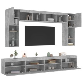 vidaXL 8-tlg. TV-Wohnwand mit LED-Leuchten Betongrau