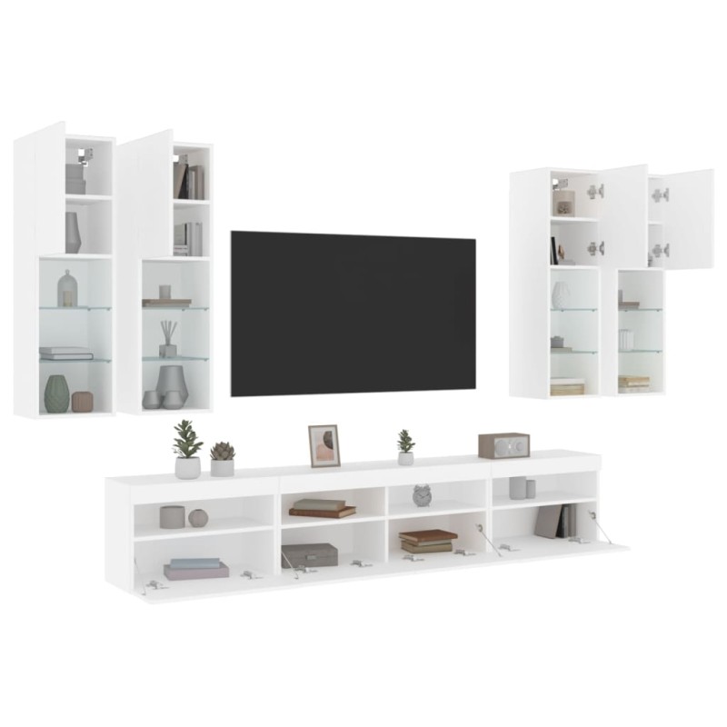 vidaXL 7-tlg. TV-Wohnwand mit LED-Leuchten Weiß vidaXL 7-tlg. TV-Wohnwand mit LED-Leuchten Weiß