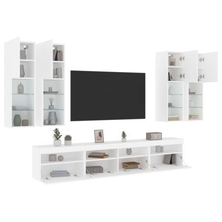 vidaXL 7-tlg. TV-Wohnwand mit LED-Leuchten Weiß