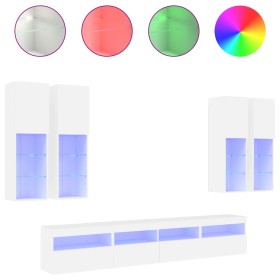 vidaXL 7-tlg. TV-Wohnwand mit LED-Leuchten Weiß