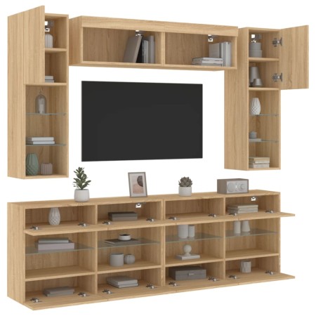 vidaXL 6-tlg. TV-Wohnwand mit LED-Leuchten Sonoma-Eiche