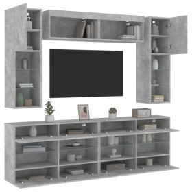 vidaXL 6-tlg. TV-Wohnwand mit LED-Leuchten Betongrau
