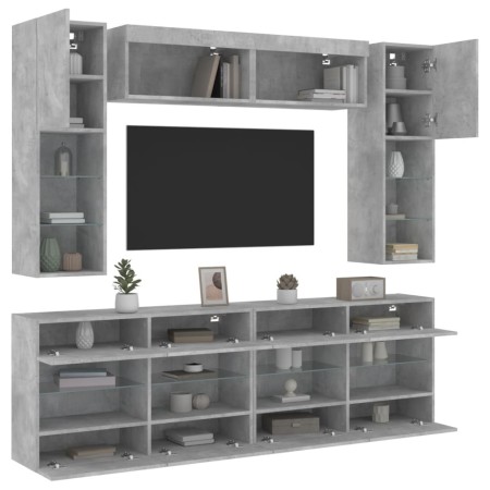 vidaXL 6-tlg. TV-Wohnwand mit LED-Leuchten Betongrau