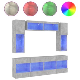 vidaXL 6-tlg. TV-Wohnwand mit LED-Leuchten Betongrau