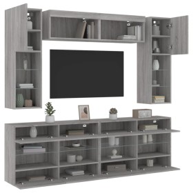 vidaXL 6-tlg. TV-Wohnwand mit LED-Leuchten Grau Sonoma