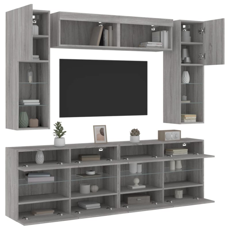 vidaXL 6-tlg. TV-Wohnwand mit LED-Leuchten Grau Sonoma vidaXL 6-tlg. TV-Wohnwand mit LED-Leuchten Grau Sonoma
