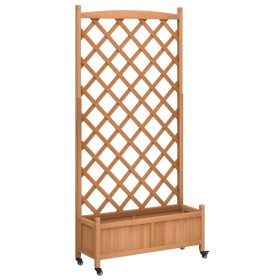 vidaXL Pflanzkübel mit Rankgitter und Rollen Braun Massivholz Tanne