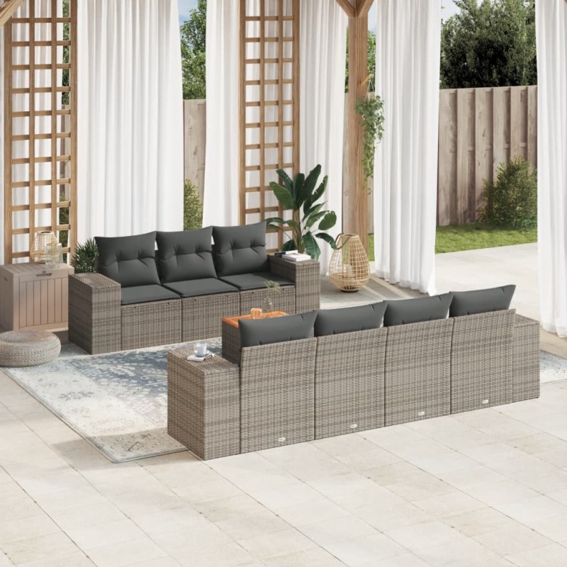 vidaXL 8-tlg. Garten-Sofagarnitur mit Kissen Grau Poly Rattan vidaXL 8-tlg. Garten-Sofagarnitur mit Kissen Grau Poly Rattan