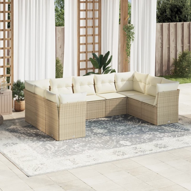 vidaXL 9-tlg. Garten-Sofagarnitur mit Kissen Beige Poly Rattan vidaXL 9-tlg. Garten-Sofagarnitur mit Kissen Beige Poly Rattan