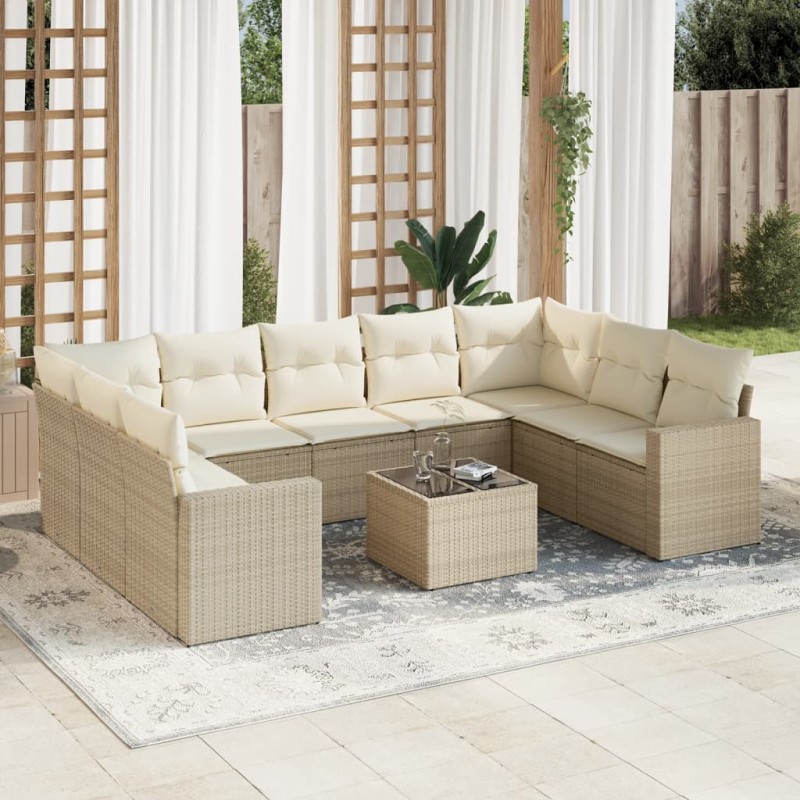 vidaXL 10-tlg. Garten-Sofagarnitur mit Kissen Beige Poly Rattan vidaXL 10-tlg. Garten-Sofagarnitur mit Kissen Beige Poly Rattan