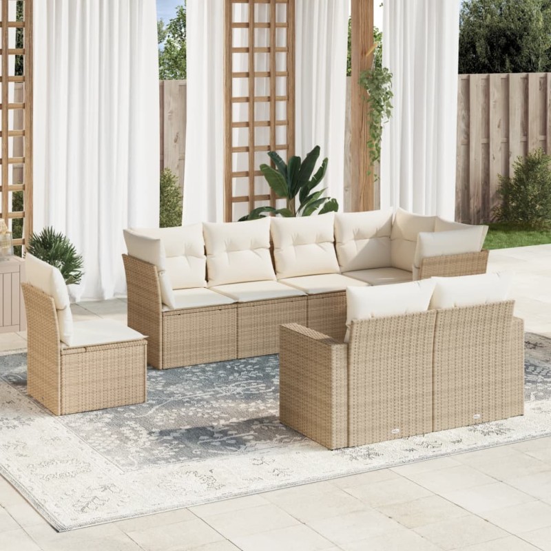 vidaXL 8-tlg. Garten-Sofagarnitur mit Kissen Beige Poly Rattan vidaXL 8-tlg. Garten-Sofagarnitur mit Kissen Beige Poly Rattan
