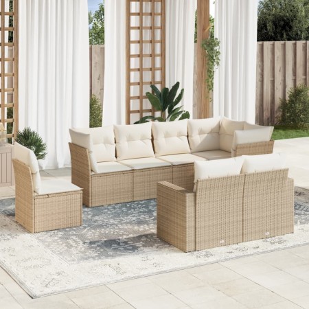 vidaXL 8-tlg. Garten-Sofagarnitur mit Kissen Beige Poly Rattan