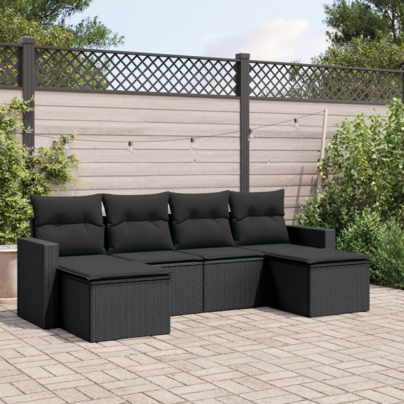 vidaXL 6-tlg. Garten-Sofagarnitur mit Kissen Schwarz Poly Rattan vidaXL 6-tlg. Garten-Sofagarnitur mit Kissen Schwarz Poly Rattan