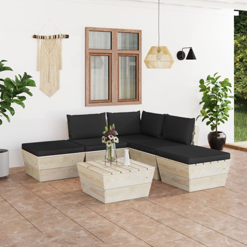 6-tlg. Garten-Sofagarnitur aus Paletten mit Kissen Fichtenholz 6-tlg. Garten-Sofagarnitur aus Paletten mit Kissen Fichtenholz